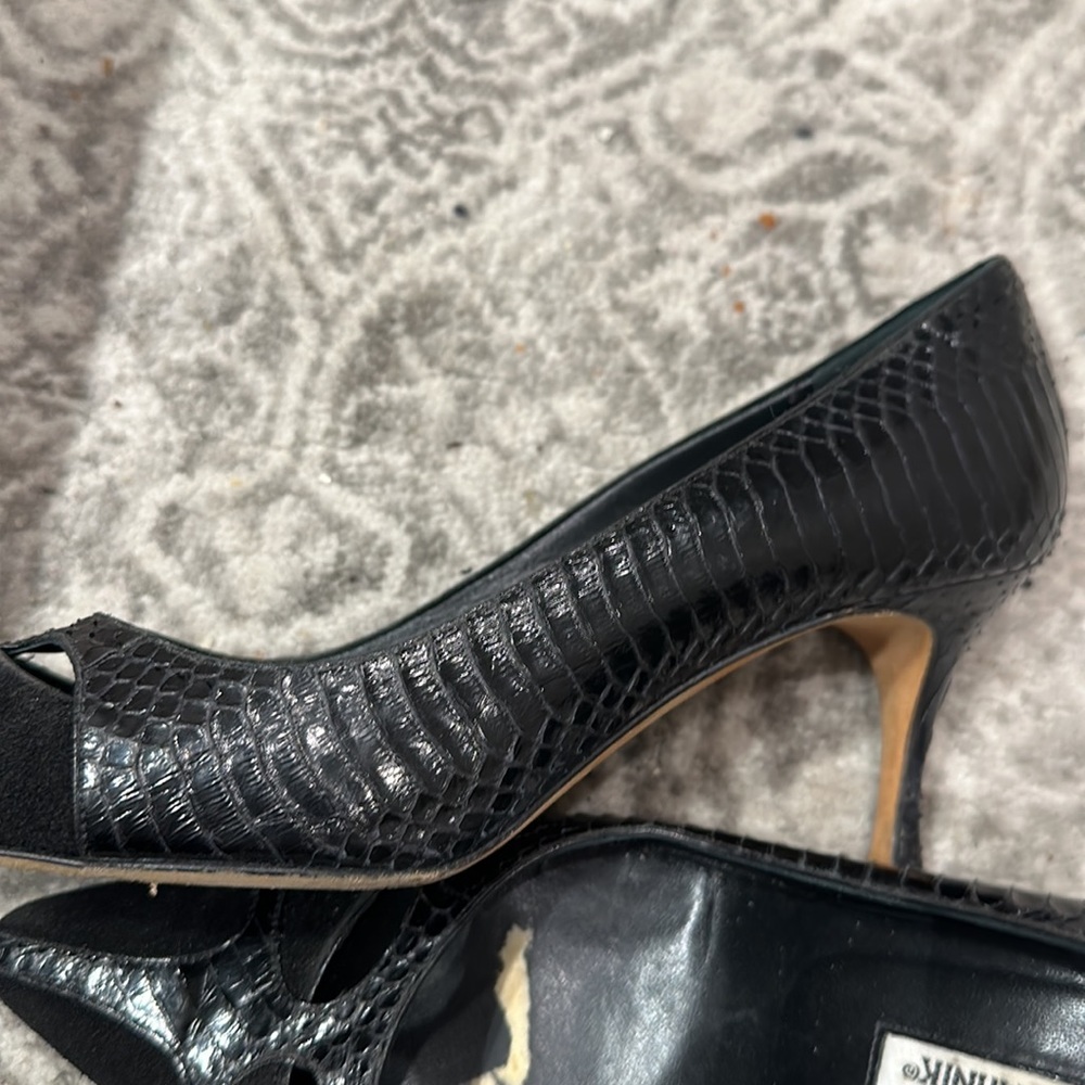 Amazing Auth Manolo Blahnik 9 Black Python With S… - image 6
